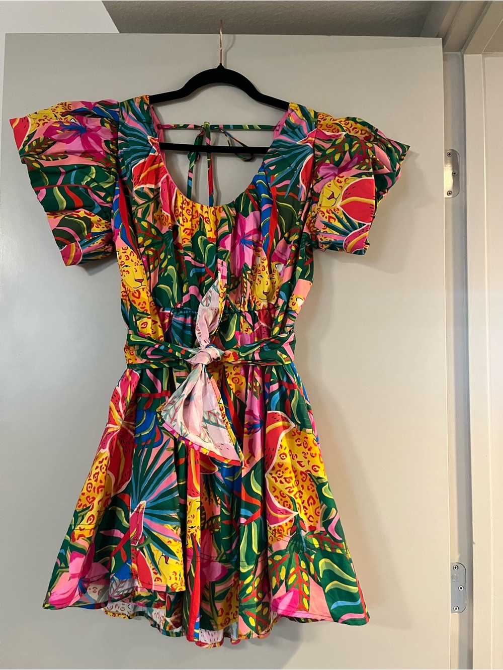 SHEIN Tropical Print Mini Dress in Pink, Yellow & Green